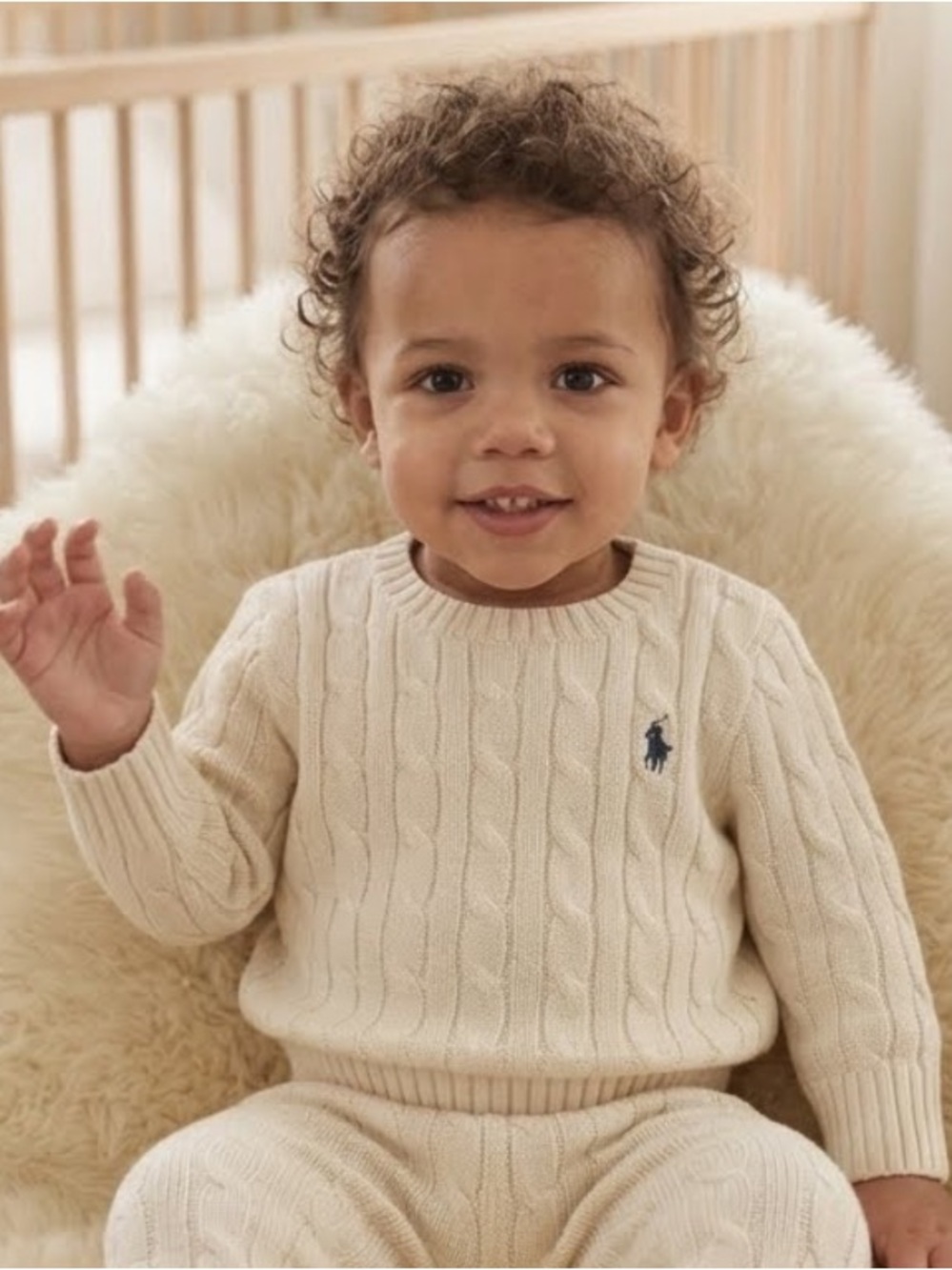 Polo by Ralph Lauren Cream Cable Knit Sweater with Navy Pony - size 2T